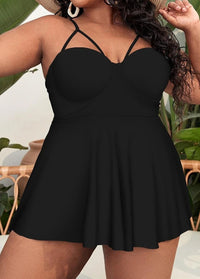 Plus Size Tropical Print Cut Out Swimdress