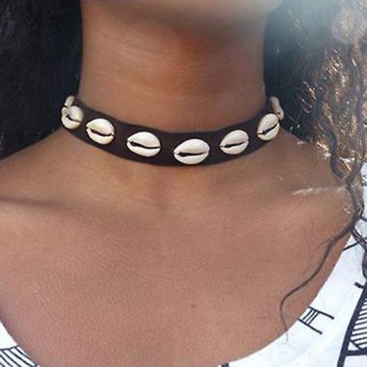 Sheel Embellished Black Choker Necklace for Woman - fashionyanclothes
