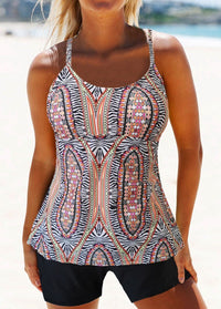 Strappy Back Printed Tankini Top and Shorts - fashionyanclothes