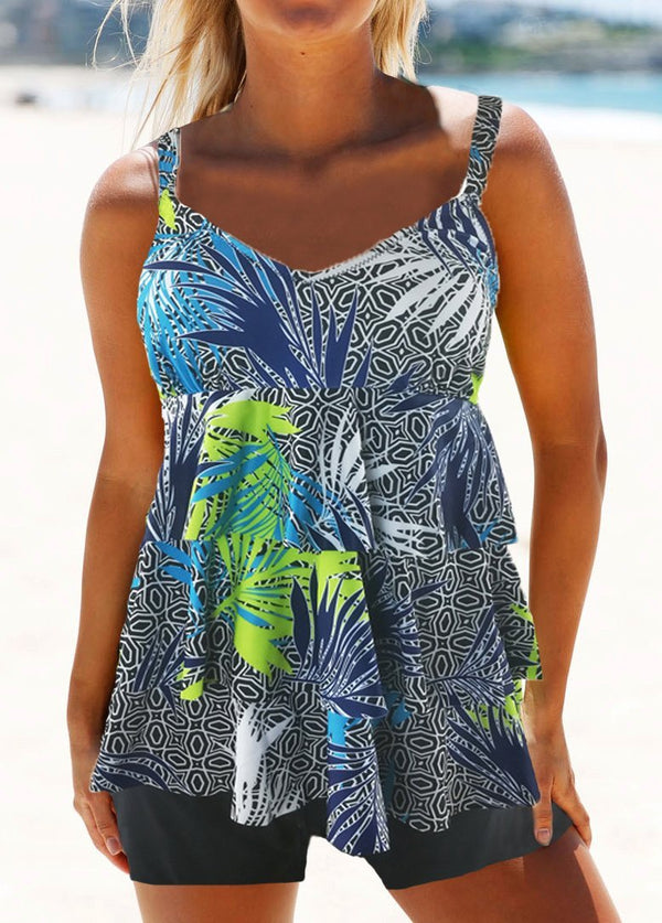 Printed Layered Hem Tankini Set - fashionyanclothes