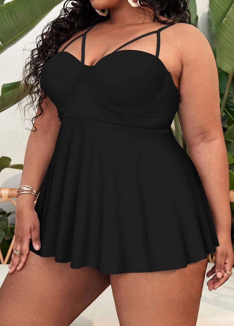 Plus Size Tropical Print Cut Out Swimdress