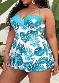 Plus Size Tropical Print Cut Out Swimdress